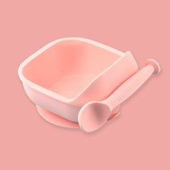 Набір силіконового посуду для малюків Borjay Тарілка з ложкою Рожевий (SY102522) фотографія 1