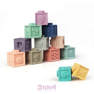 Дитячі тактильні розвиваючі кубики Borjay "Soft building blocks" 12шт Різні кольори з цифрами та пищалкою 5х6см (SY00002) фотографія 3