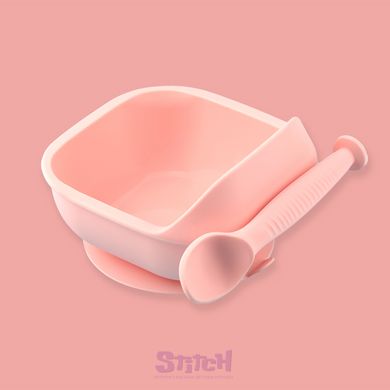 Набір силіконового посуду для малюків Borjay Тарілка з ложкою Рожевий (SY102522) фотографія 1