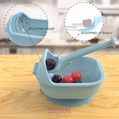 Набір силіконового посуду для малюків Borjay Тарілка з ложкою Блакитний (SY102522B) фотографія 3