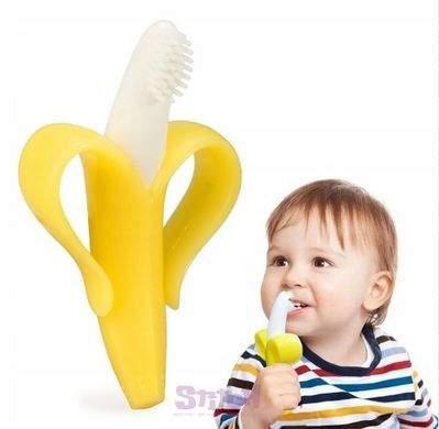 Силіковий банан прорізувач - щітка гризунець 2штуки Жовтий і Рожевий фотографія 4