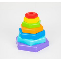 Игрушка развивающая "Пирамидка-радуга" 39363, 6 деталей + платформа фото 1