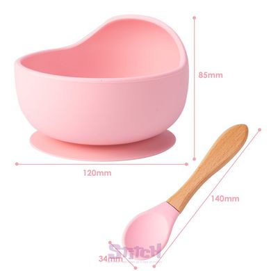 Набір силіконового посуду для малюків Borjay 3в1 Тарілка з ложкою та слюнявчик Рожевий (SY1025) фотографія 3
