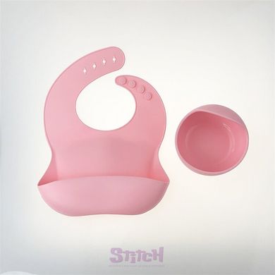 Набір силіконового посуду для малюків Borjay 3в1 Тарілка з ложкою та слюнявчик Рожевий (SY1025) фотографія 2