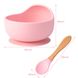 Набор силиконовой посуды для малышей Borjay 3в1 Тарелка с ложкой и слюнявчик  Розовый (SY1025) фото 3 из 6