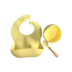Набор силиконовой посуды для малышей Borjay 3в1 Тарелка с ложкой и слюнявчик Желтый (SY1025B) фото 1