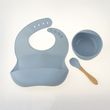 Набор силиконовой посуды для малышей Borjay 3в1 Тарелка с ложкой и слюнявчик Серо-голубой (SY1025BS) фото 1