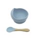 Набор силиконовой посуды для малышей Borjay 3в1 Тарелка с ложкой и слюнявчик Серо-голубой (SY1025BS) фото 3 из 5