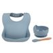 Набор силиконовой посуды для малышей Borjay 3в1 Тарелка с ложкой и слюнявчик Серо-голубой (SY1025BS) фото 2 из 5