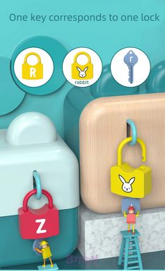 Игрушка Монтессори Развивающие замочки с ключиками с буквами и животными Разные цвета (52 детали) фото 3