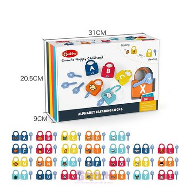 Игрушка Монтессори Развивающие замочки с ключиками с буквами и животными Разные цвета (52 детали) фото 1