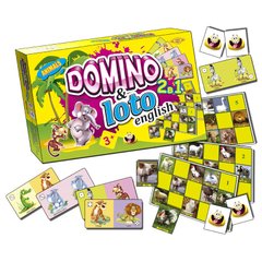Детская развивающая настольная игра " Домино+Лото. Звери" MKC0219 на англ. языке фото 1