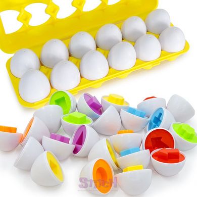 Развивающая игрушка монтессори сортер набор яиц Фигуры 12шт Разные цвета (JoRay-604) фото 6