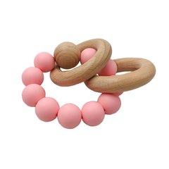 Бусы - прорезыватель для малыша с пищевого силикона с вставками из дерева (Розовые) фото 1